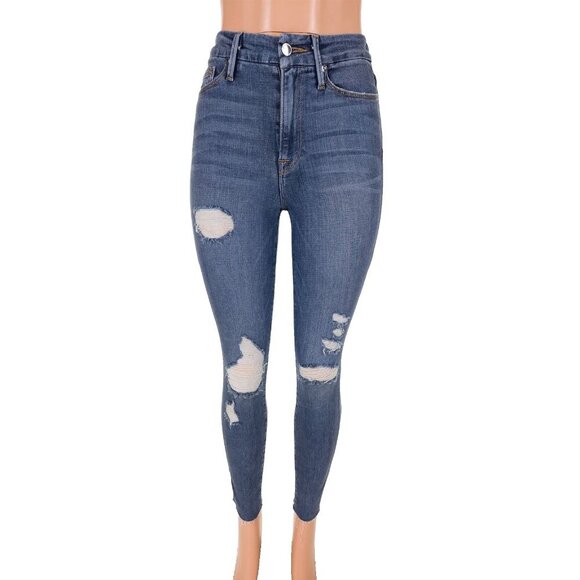 Good American Good Waist High Waist Ripped Skinny Jeans Size 25 0 XS Blue - Picture 2 of 10